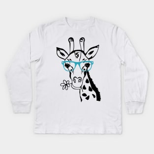 Giraffe Spirit Animal Trendy Funny Face With Glasses In Zoo Kids Long Sleeve T-Shirt